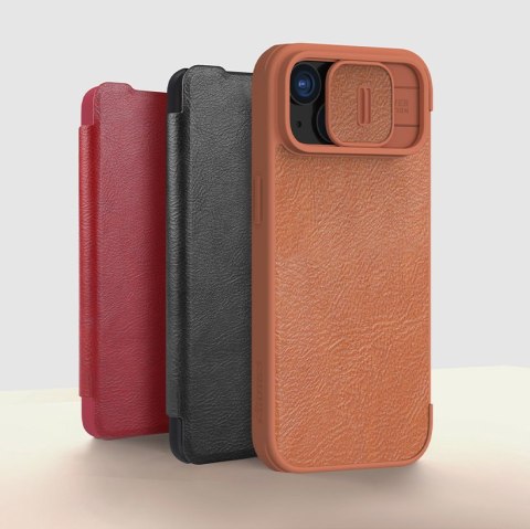 Etui na telefon iPhone 15 Pro Nillkin Qin Leather Pro czarne z osłoną aparatu