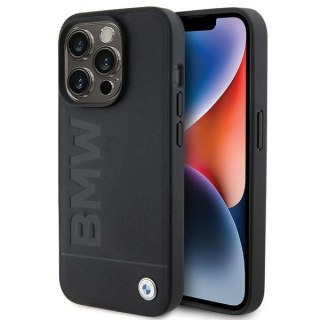 Etui na telefon iPhone 15 Pro BMW czarne MagSafe skórzane Hot Stamp