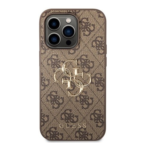 Etui na telefon iPhone 15 Pro Guess brązowe hard case 4G Big Metal Logo