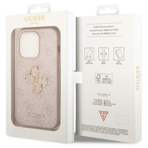 Etui na telefon iPhone 15 Pro Guess różowe hard case z logo 4G