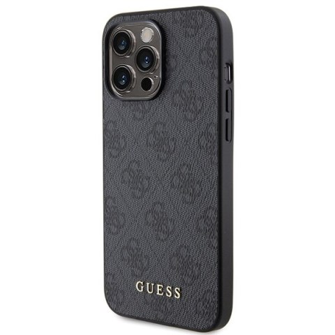 Etui na telefon iPhone 15 Pro Guess szare hard case 4G Metal Gold Logo