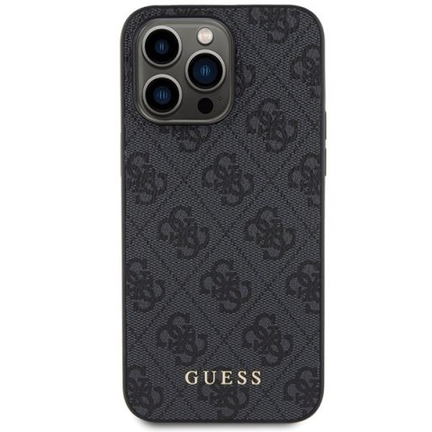 Etui na telefon iPhone 15 Pro Guess szare hard case 4G Metal Gold Logo