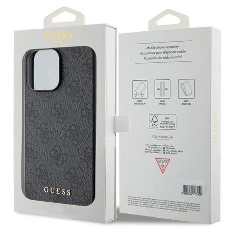 Etui na telefon iPhone 15 Pro Guess szare hard case 4G Metal Gold Logo