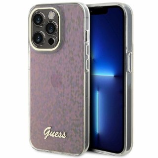 Etui na telefon iPhone 15 Pro Guess różowe hard case IML Disco Iridescent