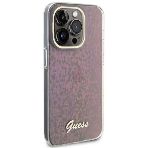 Etui na telefon iPhone 15 Pro Guess różowe hard case IML Disco Iridescent