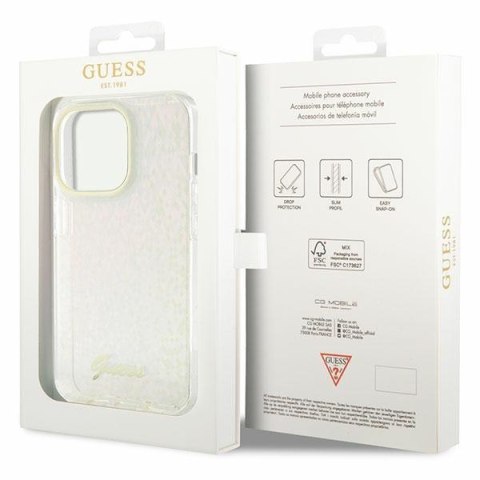 Etui na telefon iPhone 15 Pro Guess różowe hard case IML Disco Iridescent