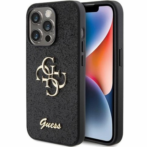 Etui na telefon iPhone 15 Pro Guess czarne Glitter Script Big 4G