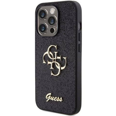 Etui na telefon iPhone 15 Pro Guess czarne Glitter Script Big 4G