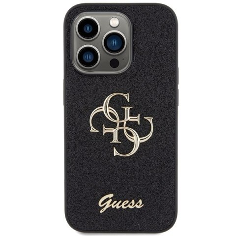 Etui na telefon iPhone 15 Pro Guess czarne Glitter Script Big 4G