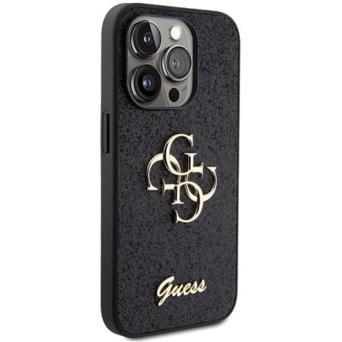 Etui na telefon iPhone 15 Pro Guess czarne Glitter Script Big 4G