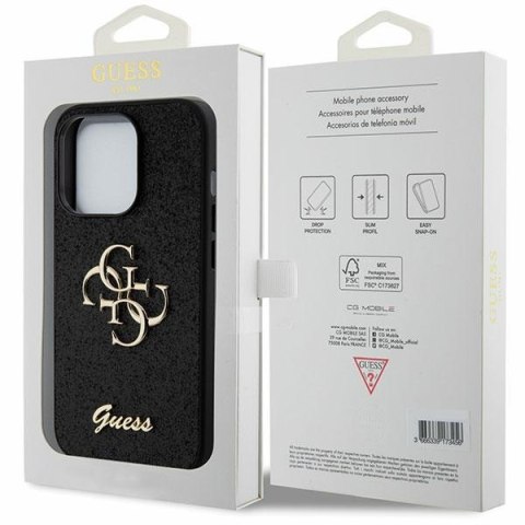 Etui na telefon iPhone 15 Pro Guess czarne Glitter Script Big 4G