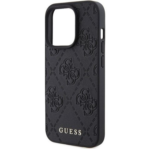 Etui na telefon iPhone 15 Pro Guess czarne skórzane hard case 4G