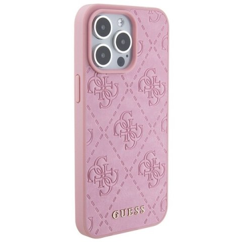 Etui na telefon iPhone 15 Pro Guess różowe skórzane hard case 4G