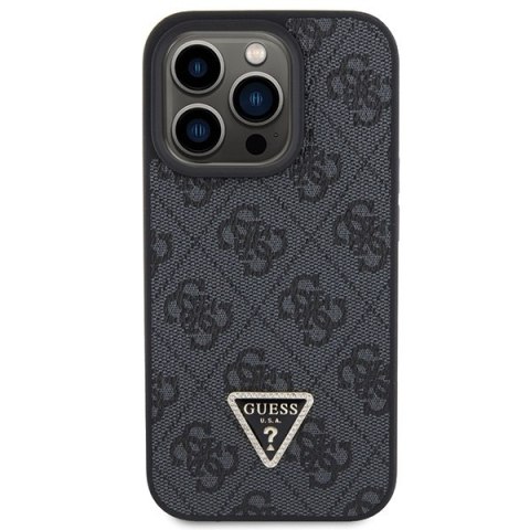 Etui na telefon iPhone 15 Pro Guess czarne skórzane Diamond Triangle