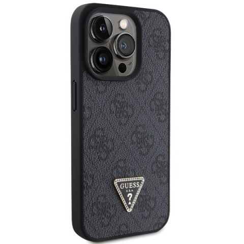 Etui na telefon iPhone 15 Pro Guess czarne skórzane Diamond Triangle