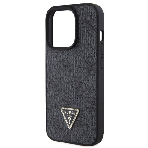 Etui na telefon iPhone 15 Pro Guess czarne skórzane Diamond Triangle