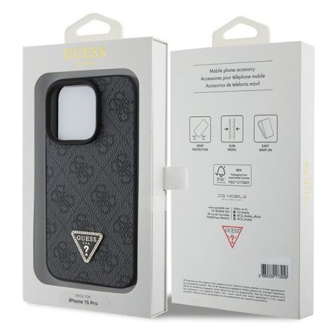 Etui na telefon iPhone 15 Pro Guess czarne skórzane Diamond Triangle