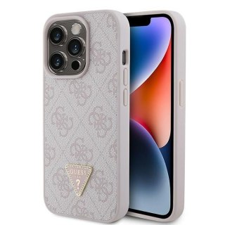 Etui na telefon iPhone 15 Pro Guess różowe skórzane z kryształkami