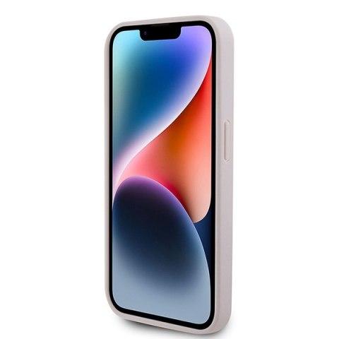 Etui na telefon iPhone 15 Pro Guess różowe skórzane z kryształkami