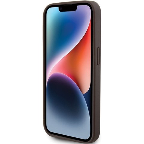 Etui na telefon iPhone 15 Pro Guess brązowe skórzane z kryształkami