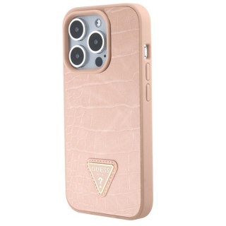 Etui na telefon iPhone 15 Pro Guess różowe hard case Croco Triangle