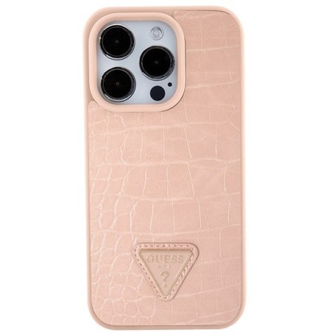 Etui na telefon iPhone 15 Pro Guess różowe hard case Croco Triangle