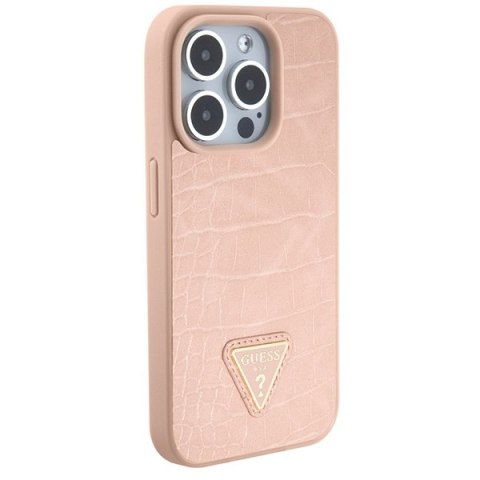 Etui na telefon iPhone 15 Pro Guess różowe hard case Croco Triangle