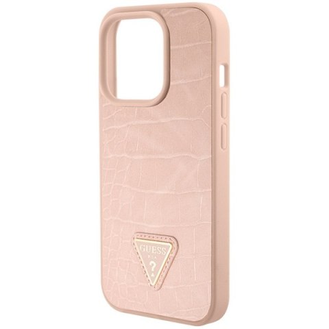 Etui na telefon iPhone 15 Pro Guess różowe hard case Croco Triangle