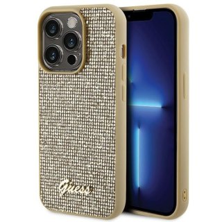 Etui na telefon iPhone 15 Pro Guess złote hard case Disco Metal Script