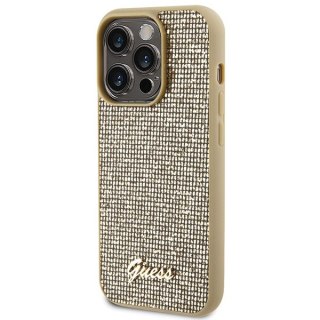 Etui na telefon iPhone 15 Pro Guess złote hard case Disco Metal Script