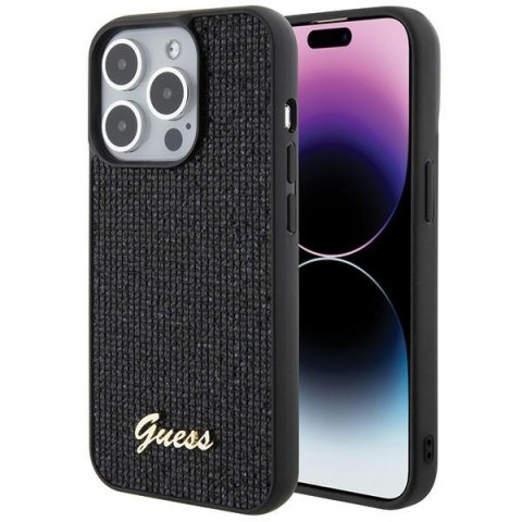 Etui na telefon iPhone 15 Pro Guess czarne hard case Disco Metal Script