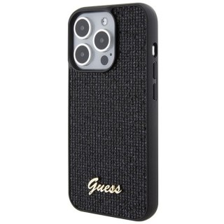 Etui na telefon iPhone 15 Pro Guess czarne hard case Disco Metal Script