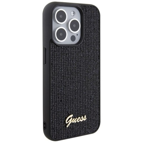 Etui na telefon iPhone 15 Pro Guess czarne hard case Disco Metal Script