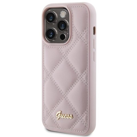 Etui na telefon iPhone 15 Pro Guess różowe hardcase z logo 65 znaków