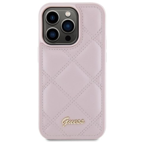 Etui na telefon iPhone 15 Pro Guess różowe hardcase z logo 65 znaków