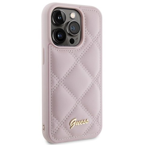 Etui na telefon iPhone 15 Pro Guess różowe hardcase z logo 65 znaków