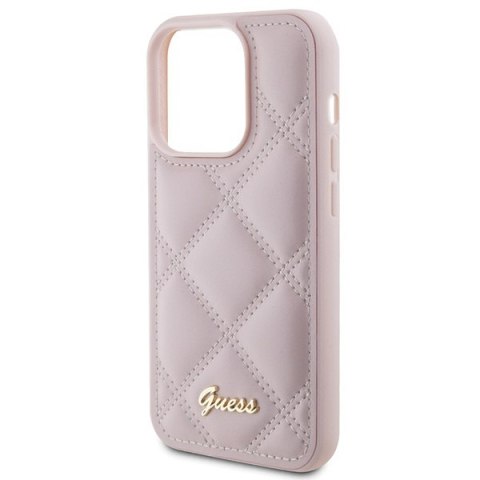 Etui na telefon iPhone 15 Pro Guess różowe hardcase z logo 65 znaków