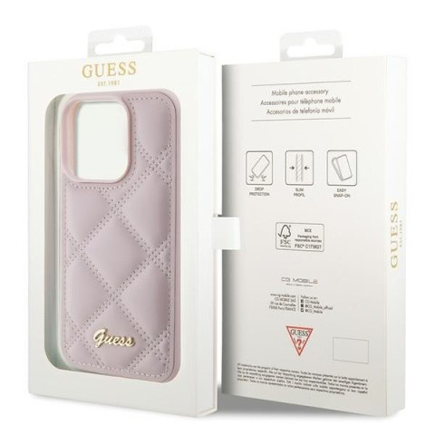 Etui na telefon iPhone 15 Pro Guess różowe hardcase z logo 65 znaków