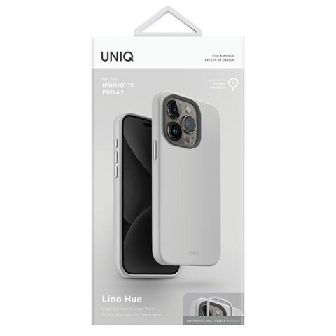 Etui na telefon iPhone 15 Pro UNIQ Lino Hue jasnoszary - elegancka ochrona