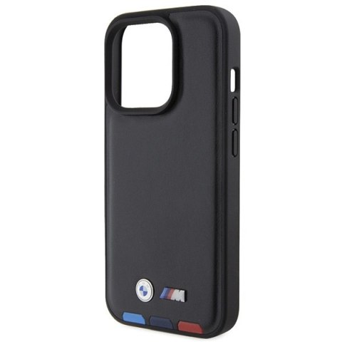 Etui iPhone 15 Pro BMW czarne Leather Stamp Tricolor