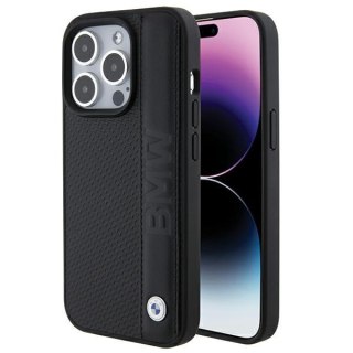 Etui iPhone 15 Pro BMW czarne hardcase Leather Textured & Stripe