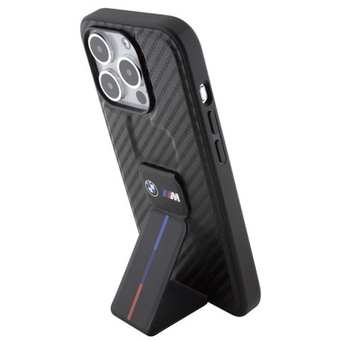 Etui iPhone 15 Pro BMW czarne hardcase Grip Stand Smooth & Carbon