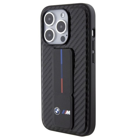 Etui iPhone 15 Pro BMW czarne hardcase Grip Stand Smooth & Carbon