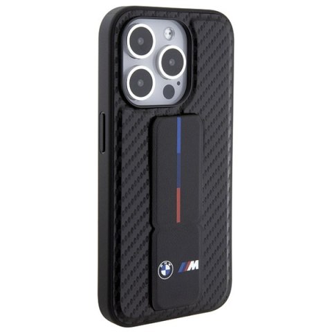 Etui iPhone 15 Pro BMW czarne hardcase Grip Stand Smooth & Carbon