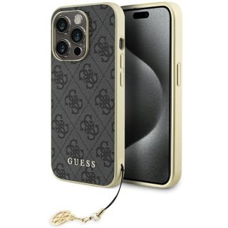 Etui na telefon iPhone 15 Pro Guess szare hard case 4G Charms Collection