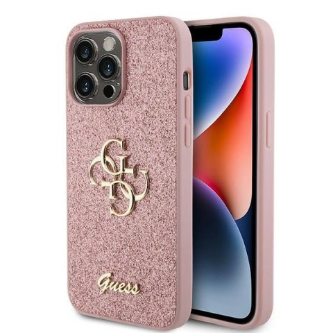 Etui na telefon iPhone 15 Pro Guess różowe Glitter Script Big 4G