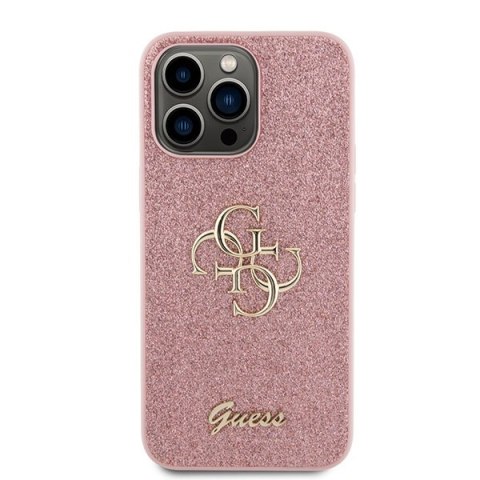 Etui na telefon iPhone 15 Pro Guess różowe Glitter Script Big 4G