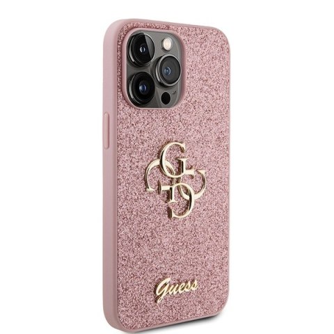 Etui na telefon iPhone 15 Pro Guess różowe Glitter Script Big 4G