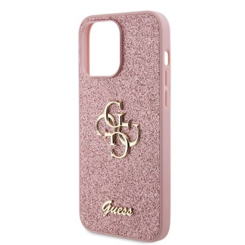 Etui na telefon iPhone 15 Pro Guess różowe Glitter Script Big 4G