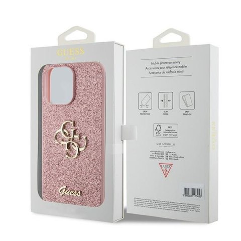 Etui na telefon iPhone 15 Pro Guess różowe Glitter Script Big 4G